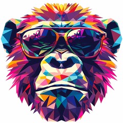 Wall Mural - cute monkey wear sunglasses with color traingle pop art illustration