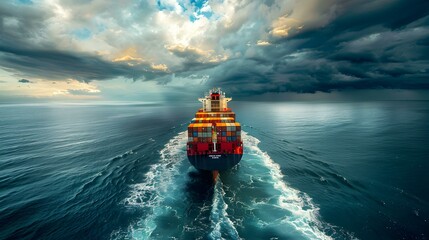 A cargo ship on the high seas image