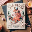 © alan - A birthday card with a unicorn and a envelope and candles eyecatching vector highquality.