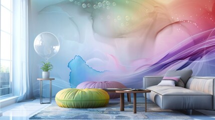 Sticker - colorful modern art photo wallpaper background in the living room, 16:9