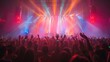 © bird_saranyoo - Lively crowd at a music festival Raise your hands and cheer under the colorful stage lights. With the band performing energetically in the background.