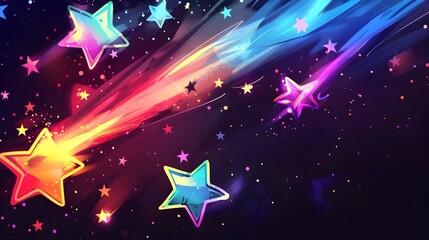Wall Mural - Colorful Comet and Glittering Stars in the Cosmic Night Sky with Copy Space
