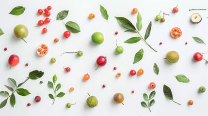 Sticker - composition table scattered with kakadu plum, camu camu, acerola, indian goosebery, rose hip, and guava