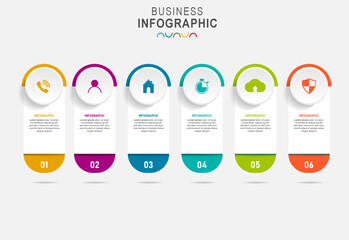 Infographic template timeline with 6 option steps