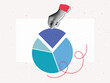 © tiena - A hand pulls a piece of a circular diagram up. Market share concept. Vector illustration in modern collage style