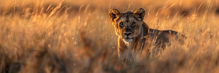 Wall Mural - machine generated photo of the open african landscape - safari concept with lions in the grasslands