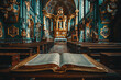© KhCht - Photo of a chapel with a gilded bible on the altar