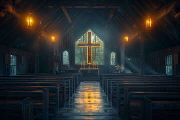 Wall Mural - Photo of a church with a large wooden cross