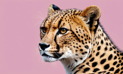 Wall Mural - Fantasy Illustration of a wild animal cheetah. Digital art style wallpaper background in pastel colors.