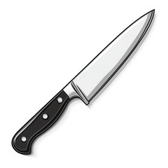 A chefs knife clipart, kitchen tool element, vector illustration, silver and black, isolated on white background