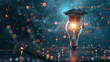 © suldev - Futuristic smart education with bachelor cap and light bulb on blue background