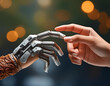© michaswelt - A robot hand is touching a human hand