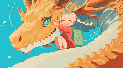 Wall Mural - anime people riding flying dragons fantasy world