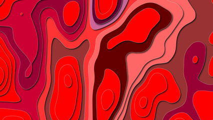 Abstract red pattern paper cut vector background. Dark red paper cut paper red luxury background with gold elements, topography map. Luxury red abstract paper cut background with 3d geometry,