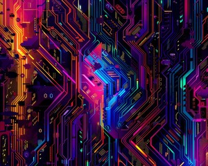 Wall Mural - Discover a futuristic world of vivid color circuit board patterns, where technology meets art in a mesmerizing display of innovation and creativity