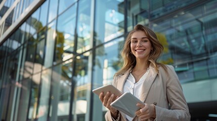 Poster - The businesswoman with tablet