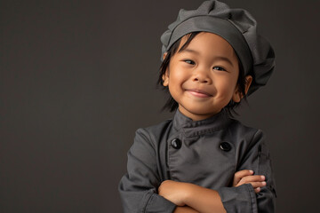 Wall Mural - Back to school, A very happy Little boy kid in a food rider suit on dark background, school kid