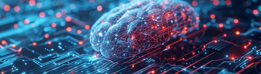 Abstract brain with glowing circuit board.  Neural network concept.