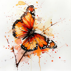 Wall Mural - Drawing of a  orange yellow majestic butterfly showcasing vibrant colors and detailed wing designs perched gracefully  with a soft background