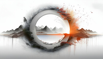 Wall Mural - Abstract Burnt Circle, abstract white background with brush patterns and texture on digital art concept.