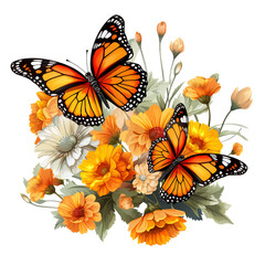 Wall Mural - Beautiful Butterflies and flowers are painted in watercolor on a white background