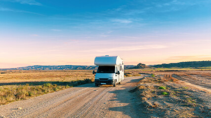 Wall Mural - Motorhome on the wild road- travel destination, adventure, road trip concept