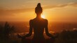 © APL - A close up photo silhouette of a woman doing yoga in front of the sunset, summer concept