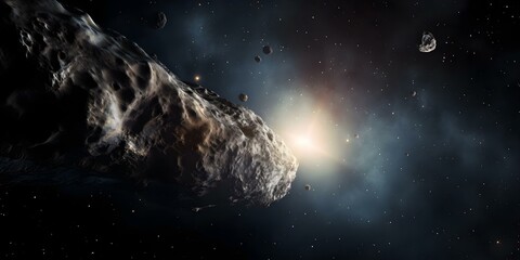A stunning image of an approaching asteroid in the vast cosmos. Concept Space, Asteroid, Cosmos, Astronomy, Stellar Evolution