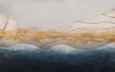 Hand drawn gold line geometric art illustration, creative wallpaper background