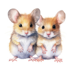 Wall Mural - two little hamster watercolor isolated on transparent background cutout