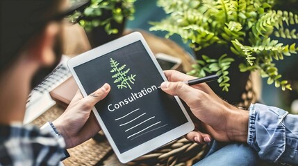 Consultation on Tablet with Greenery
