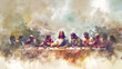 © Anoo - A watercolor painting depicting Jesus and his disciples sharing a meal, the Last Supper