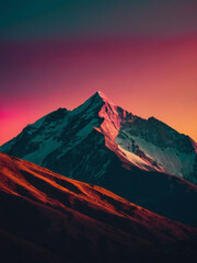 Wall Mural - Mountains aglow with neon in abstract vintage style.