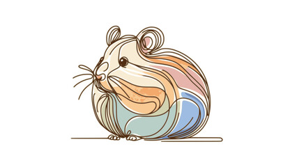 Wall Mural - hamster in continuous line pastel color, isolated white background