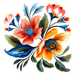 Wall Mural - Hungarian pink and orange folk Art Vector Flower and Floral Embroidery Design with New and Fresh illustration Simpl