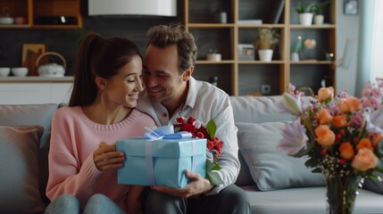 Canvas Print - The couple with gift box