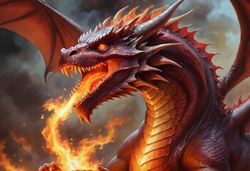 Wall Mural - Fiery Dragon Breathing Fire