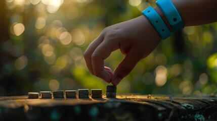 Wall Mural - The hand stacking coins