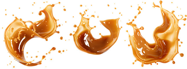 Wall Mural - Liquid caramel swirl and splash isolated on white background