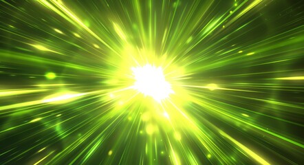 Wall Mural - a bright green light with yellow rays, background for animation, black space in the center
