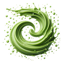 Wall Mural - green juice liquid swirl splash with little foundation bubbles minimalist isolated on white background PNG