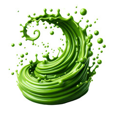 Wall Mural - green juice liquid swirl splash with little foundation bubbles minimalist isolated on white background PNG