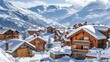 © YASIR  - A picturesque winter scene at Les Menuires in the French Alps, featuring typical alpine wooden houses and a ski resort