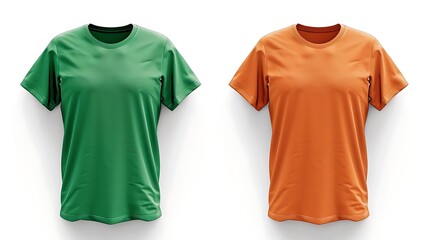 Orange and green t-shirt on white background.