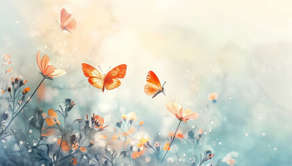 Wall Mural - A colorful butterfly is flying in front of a blue sky