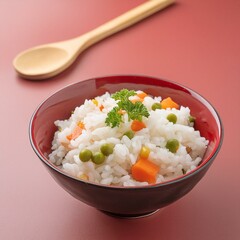 Wall Mural - Delicious healthy vegetable basmati rice on red background