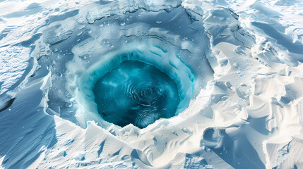 Wall Mural - Aerial view of ice cave in the snow