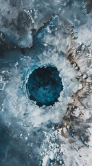 Wall Mural - Aerial view of ice cave in the snow