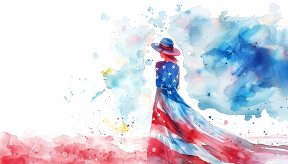 Wall Mural - A woman is dancing in front of an American flag