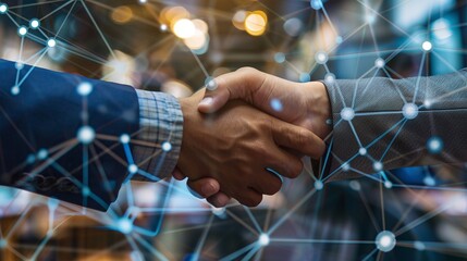 Wall Mural - businessman handshake with connection network effect